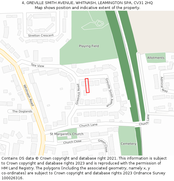 4, GREVILLE SMITH AVENUE, WHITNASH, LEAMINGTON SPA, CV31 2HQ: Location map and indicative extent of plot