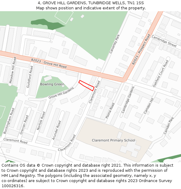 4, GROVE HILL GARDENS, TUNBRIDGE WELLS, TN1 1SS: Location map and indicative extent of plot