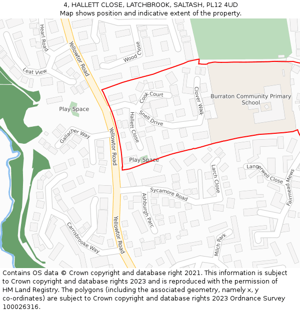 4, HALLETT CLOSE, LATCHBROOK, SALTASH, PL12 4UD: Location map and indicative extent of plot