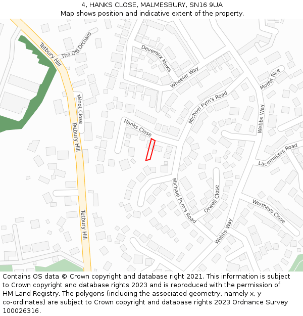 4, HANKS CLOSE, MALMESBURY, SN16 9UA: Location map and indicative extent of plot