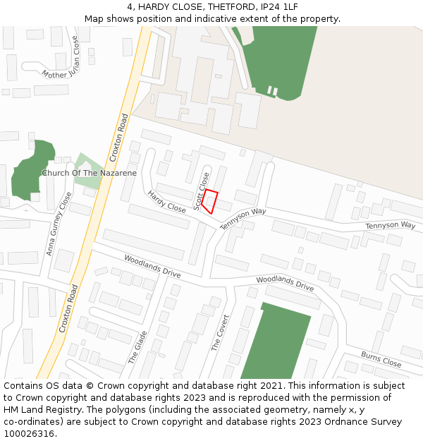 4, HARDY CLOSE, THETFORD, IP24 1LF: Location map and indicative extent of plot