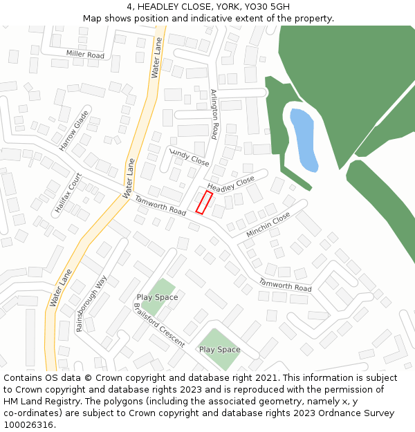 4, HEADLEY CLOSE, YORK, YO30 5GH: Location map and indicative extent of plot