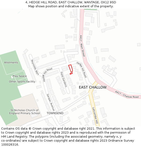 4, HEDGE HILL ROAD, EAST CHALLOW, WANTAGE, OX12 9SD: Location map and indicative extent of plot