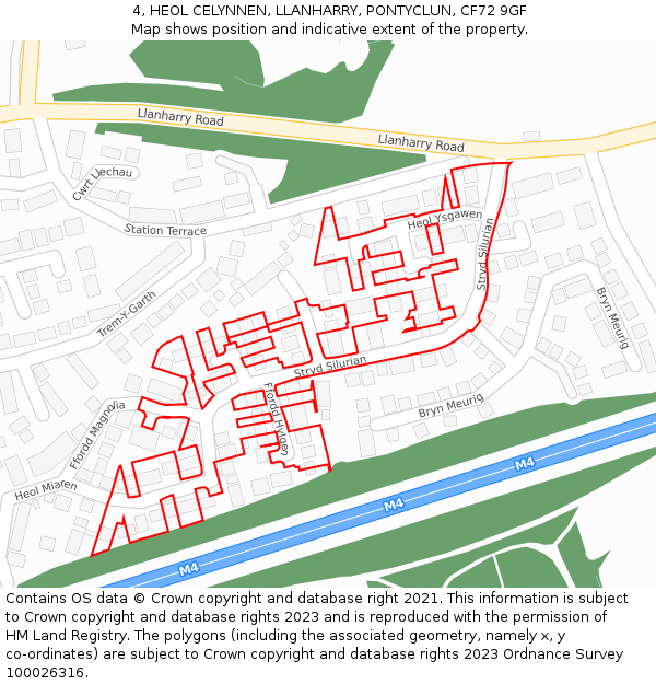 4, HEOL CELYNNEN, LLANHARRY, PONTYCLUN, CF72 9GF: Location map and indicative extent of plot