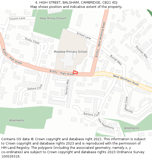 4, HIGH STREET, BALSHAM, CAMBRIDGE, CB21 4DJ: Location map and indicative extent of plot