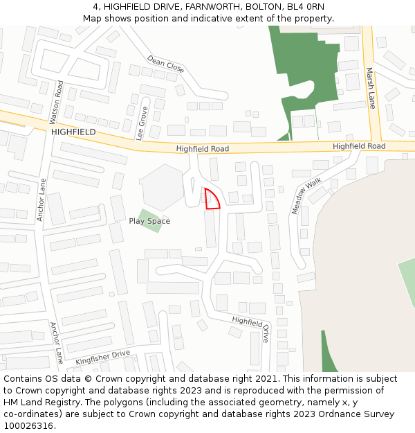 4, HIGHFIELD DRIVE, FARNWORTH, BOLTON, BL4 0RN: Location map and indicative extent of plot