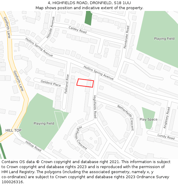 4, HIGHFIELDS ROAD, DRONFIELD, S18 1UU: Location map and indicative extent of plot