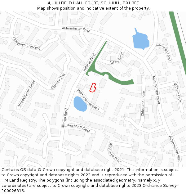 4, HILLFIELD HALL COURT, SOLIHULL, B91 3FE: Location map and indicative extent of plot