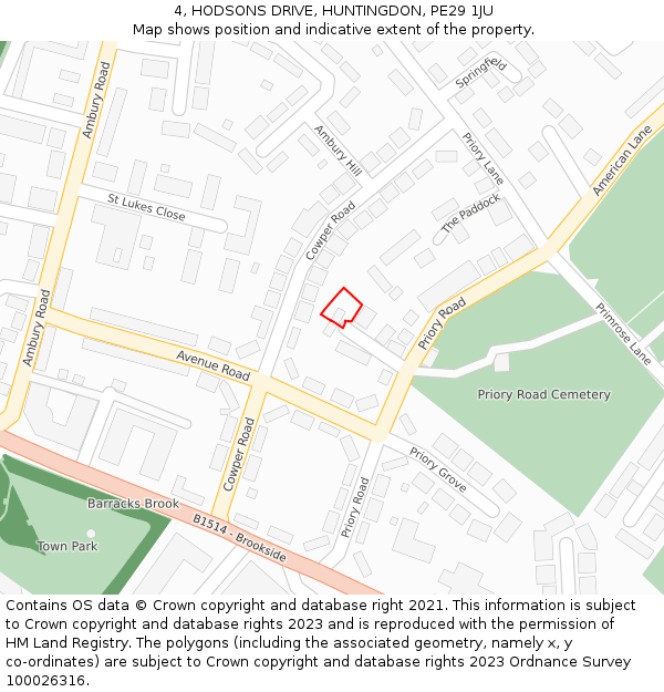 4, HODSONS DRIVE, HUNTINGDON, PE29 1JU: Location map and indicative extent of plot