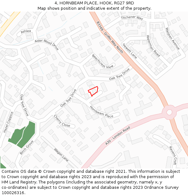 4, HORNBEAM PLACE, HOOK, RG27 9RD: Location map and indicative extent of plot