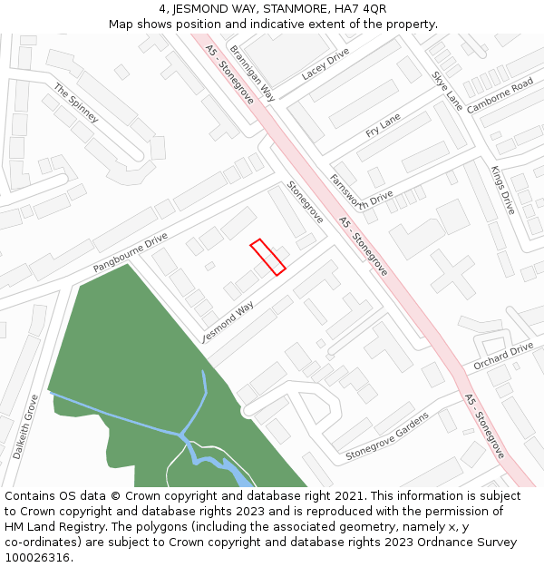 4, JESMOND WAY, STANMORE, HA7 4QR: Location map and indicative extent of plot