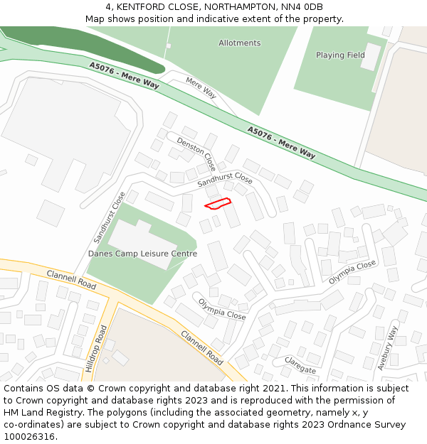 4, KENTFORD CLOSE, NORTHAMPTON, NN4 0DB: Location map and indicative extent of plot