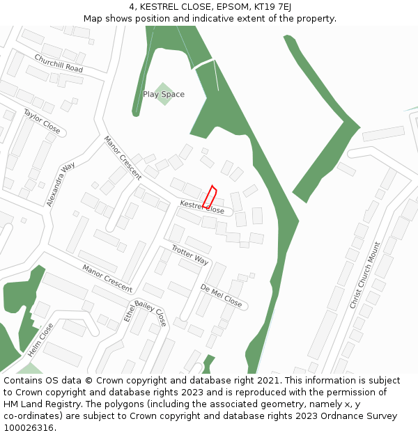 4, KESTREL CLOSE, EPSOM, KT19 7EJ: Location map and indicative extent of plot