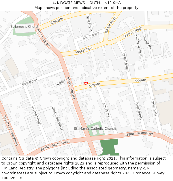 4, KIDGATE MEWS, LOUTH, LN11 9HA: Location map and indicative extent of plot