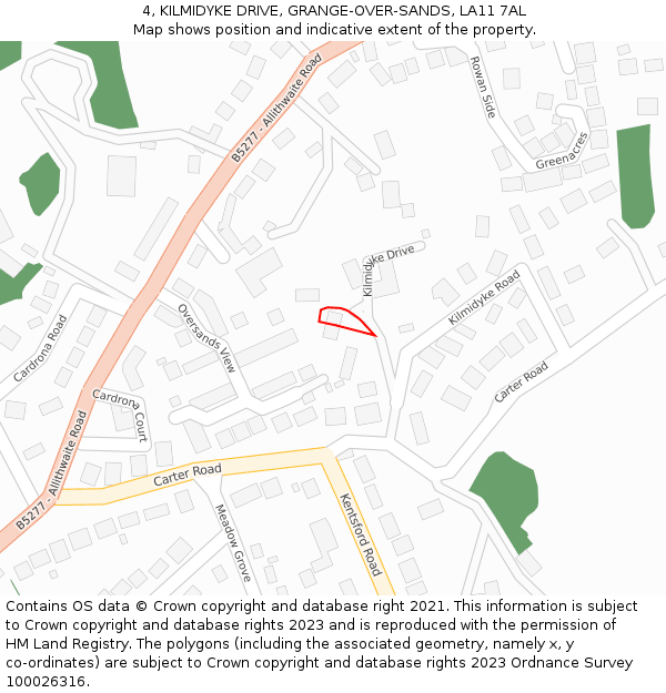 4, KILMIDYKE DRIVE, GRANGE-OVER-SANDS, LA11 7AL: Location map and indicative extent of plot