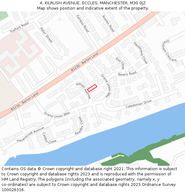 4, KILRUSH AVENUE, ECCLES, MANCHESTER, M30 0JZ: Location map and indicative extent of plot