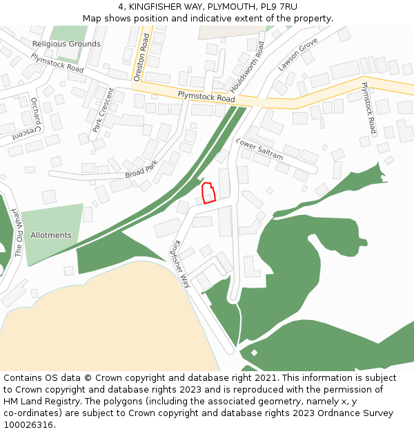 4, KINGFISHER WAY, PLYMOUTH, PL9 7RU: Location map and indicative extent of plot