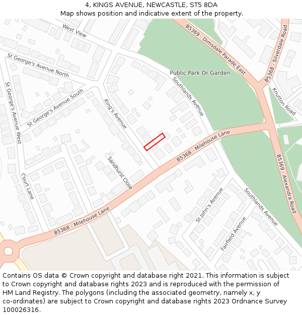 4, KINGS AVENUE, NEWCASTLE, ST5 8DA: Location map and indicative extent of plot