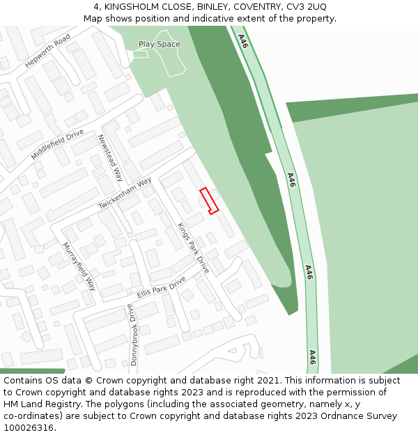 4, KINGSHOLM CLOSE, BINLEY, COVENTRY, CV3 2UQ: Location map and indicative extent of plot