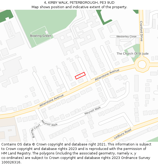 4, KIRBY WALK, PETERBOROUGH, PE3 9UD: Location map and indicative extent of plot