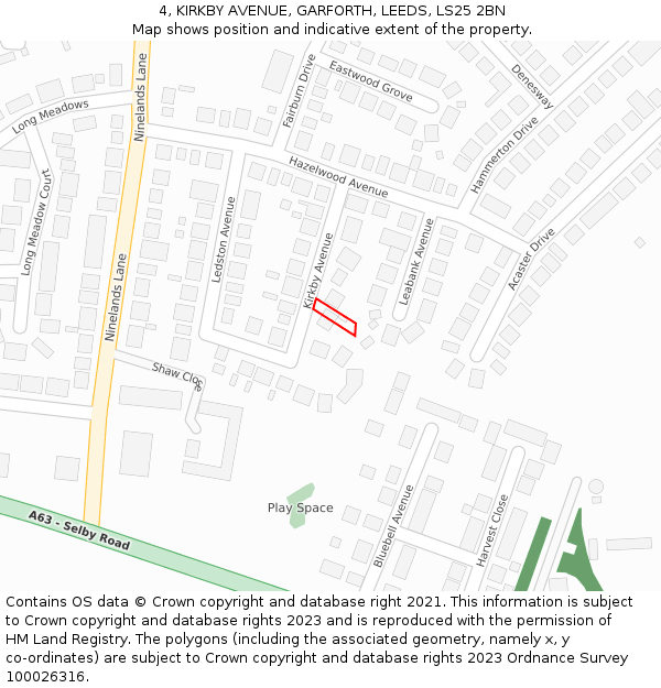 4, KIRKBY AVENUE, GARFORTH, LEEDS, LS25 2BN: Location map and indicative extent of plot