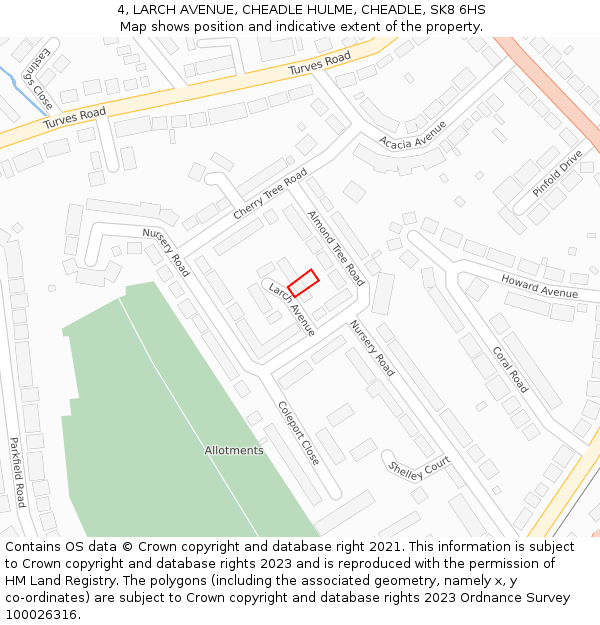 4, LARCH AVENUE, CHEADLE HULME, CHEADLE, SK8 6HS: Location map and indicative extent of plot