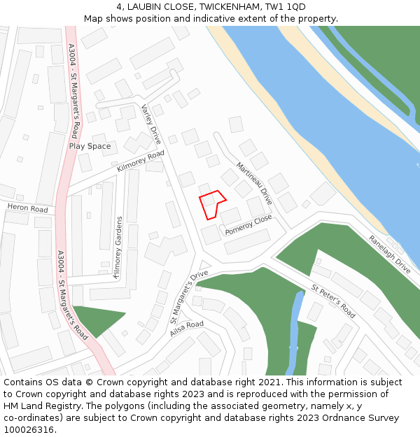 4, LAUBIN CLOSE, TWICKENHAM, TW1 1QD: Location map and indicative extent of plot