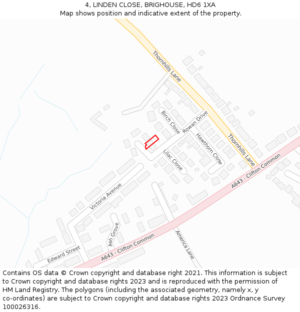 4, LINDEN CLOSE, BRIGHOUSE, HD6 1XA: Location map and indicative extent of plot