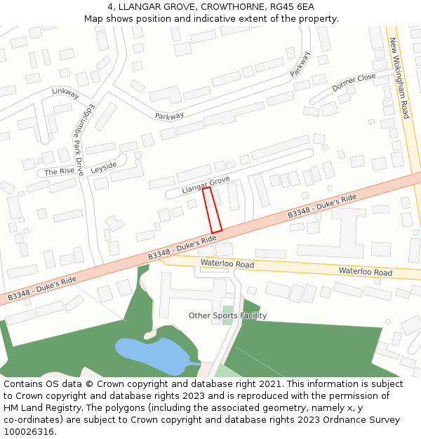 4, LLANGAR GROVE, CROWTHORNE, RG45 6EA: Location map and indicative extent of plot