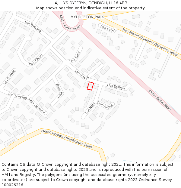 4, LLYS DYFFRYN, DENBIGH, LL16 4BB: Location map and indicative extent of plot