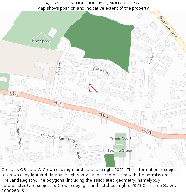 4, LLYS EITHIN, NORTHOP HALL, MOLD, CH7 6GL: Location map and indicative extent of plot