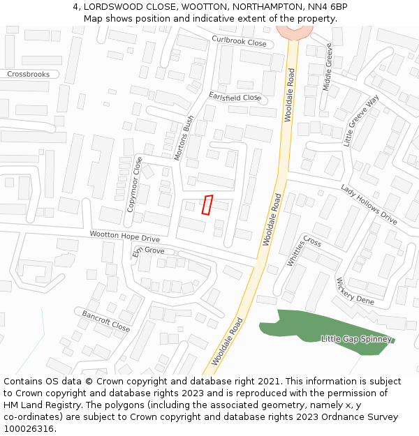 4, LORDSWOOD CLOSE, WOOTTON, NORTHAMPTON, NN4 6BP: Location map and indicative extent of plot