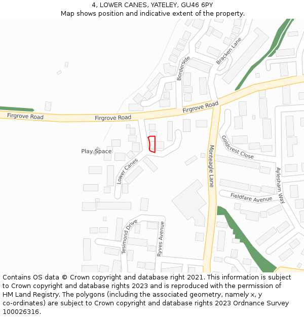 4, LOWER CANES, YATELEY, GU46 6PY: Location map and indicative extent of plot