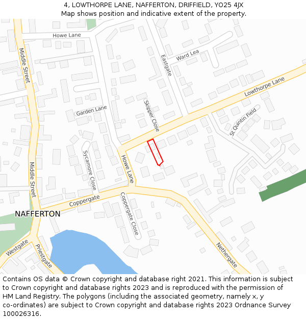 4, LOWTHORPE LANE, NAFFERTON, DRIFFIELD, YO25 4JX: Location map and indicative extent of plot