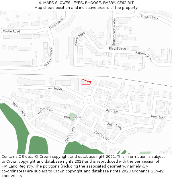 4, MAES SLOWES LEYES, RHOOSE, BARRY, CF62 3LT: Location map and indicative extent of plot