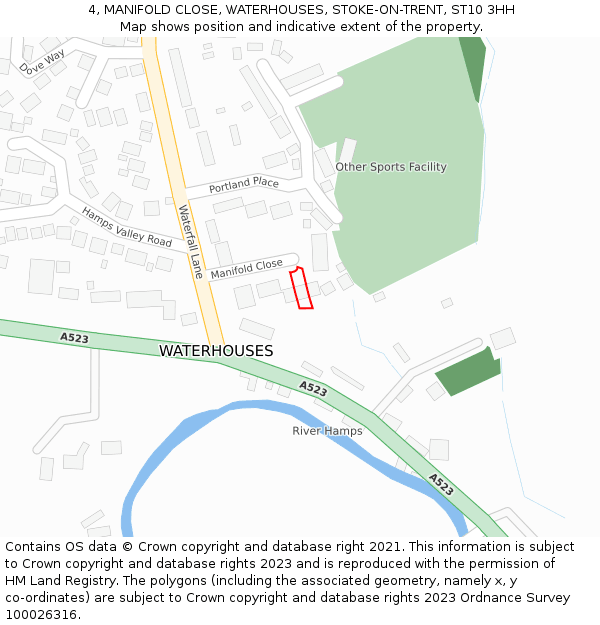 4, MANIFOLD CLOSE, WATERHOUSES, STOKE-ON-TRENT, ST10 3HH: Location map and indicative extent of plot