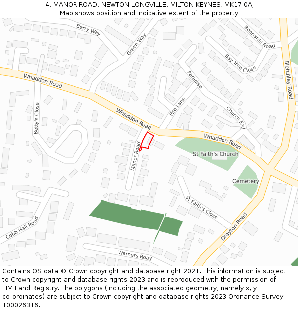 4, MANOR ROAD, NEWTON LONGVILLE, MILTON KEYNES, MK17 0AJ: Location map and indicative extent of plot