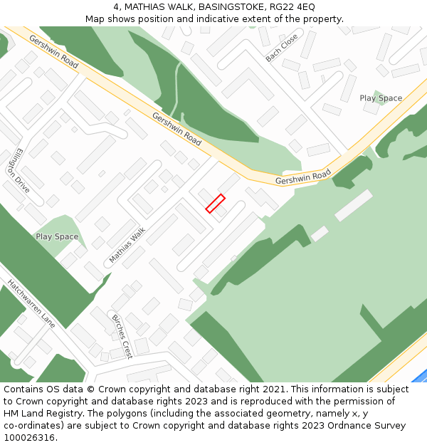 4, MATHIAS WALK, BASINGSTOKE, RG22 4EQ: Location map and indicative extent of plot