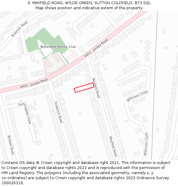 4, MAYFIELD ROAD, WYLDE GREEN, SUTTON COLDFIELD, B73 5QL: Location map and indicative extent of plot