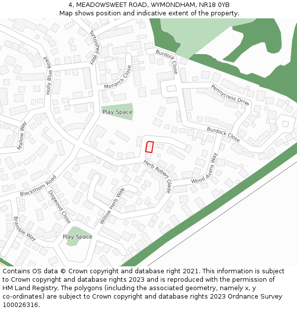 4, MEADOWSWEET ROAD, WYMONDHAM, NR18 0YB: Location map and indicative extent of plot