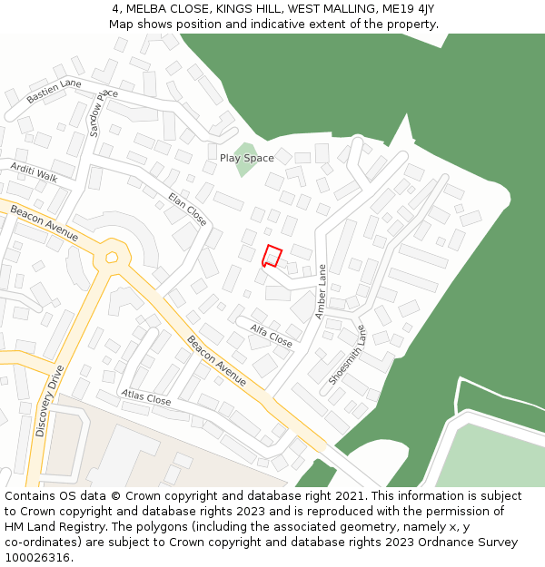 4, MELBA CLOSE, KINGS HILL, WEST MALLING, ME19 4JY: Location map and indicative extent of plot