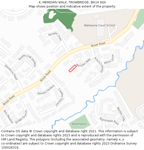 4, MERIDIAN WALK, TROWBRIDGE, BA14 9SX: Location map and indicative extent of plot