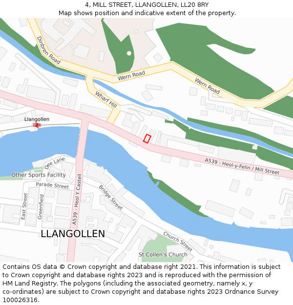 4, MILL STREET, LLANGOLLEN, LL20 8RY: Location map and indicative extent of plot