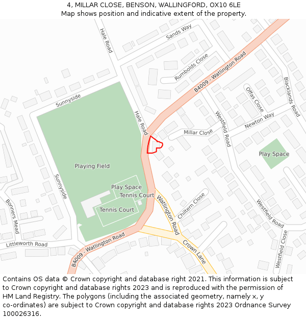 4, MILLAR CLOSE, BENSON, WALLINGFORD, OX10 6LE: Location map and indicative extent of plot