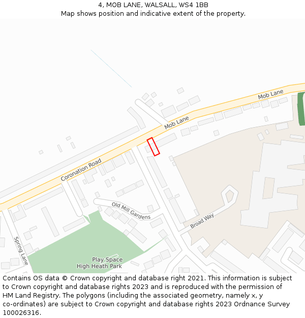 4, MOB LANE, WALSALL, WS4 1BB: Location map and indicative extent of plot