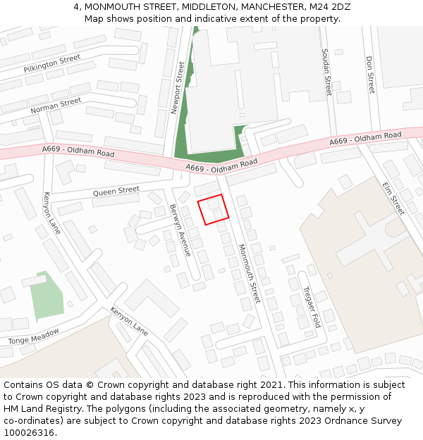 4, MONMOUTH STREET, MIDDLETON, MANCHESTER, M24 2DZ: Location map and indicative extent of plot