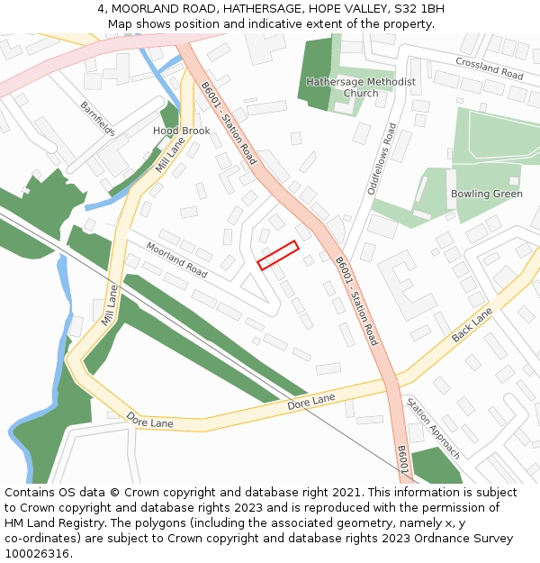 4, MOORLAND ROAD, HATHERSAGE, HOPE VALLEY, S32 1BH: Location map and indicative extent of plot