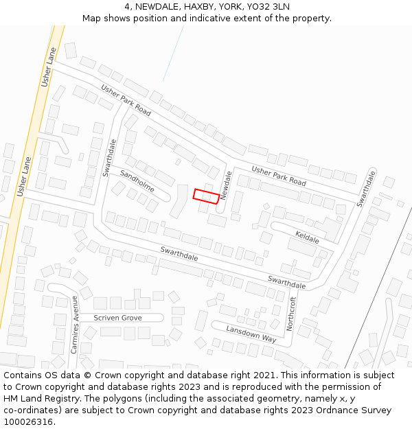 4, NEWDALE, HAXBY, YORK, YO32 3LN: Location map and indicative extent of plot