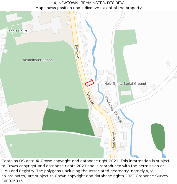 4, NEWTOWN, BEAMINSTER, DT8 3EW: Location map and indicative extent of plot