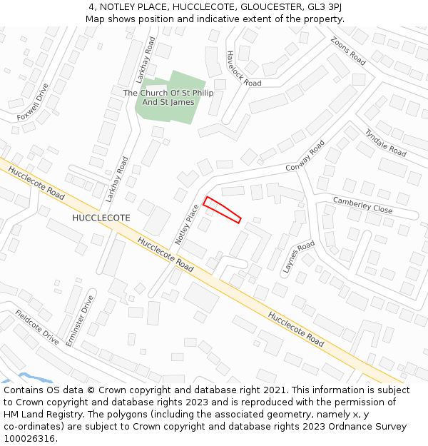 4, NOTLEY PLACE, HUCCLECOTE, GLOUCESTER, GL3 3PJ: Location map and indicative extent of plot